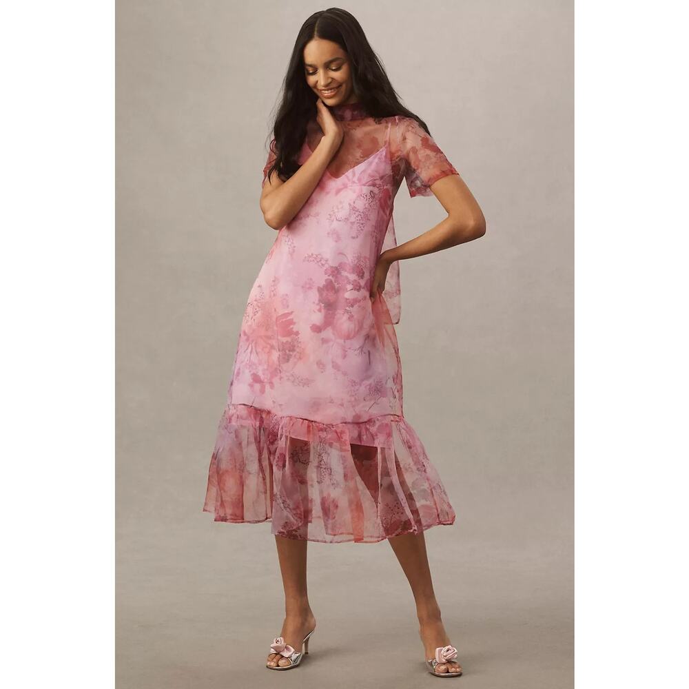 BHLDN Charlotte Short-Sleeve Organza Midi Dress